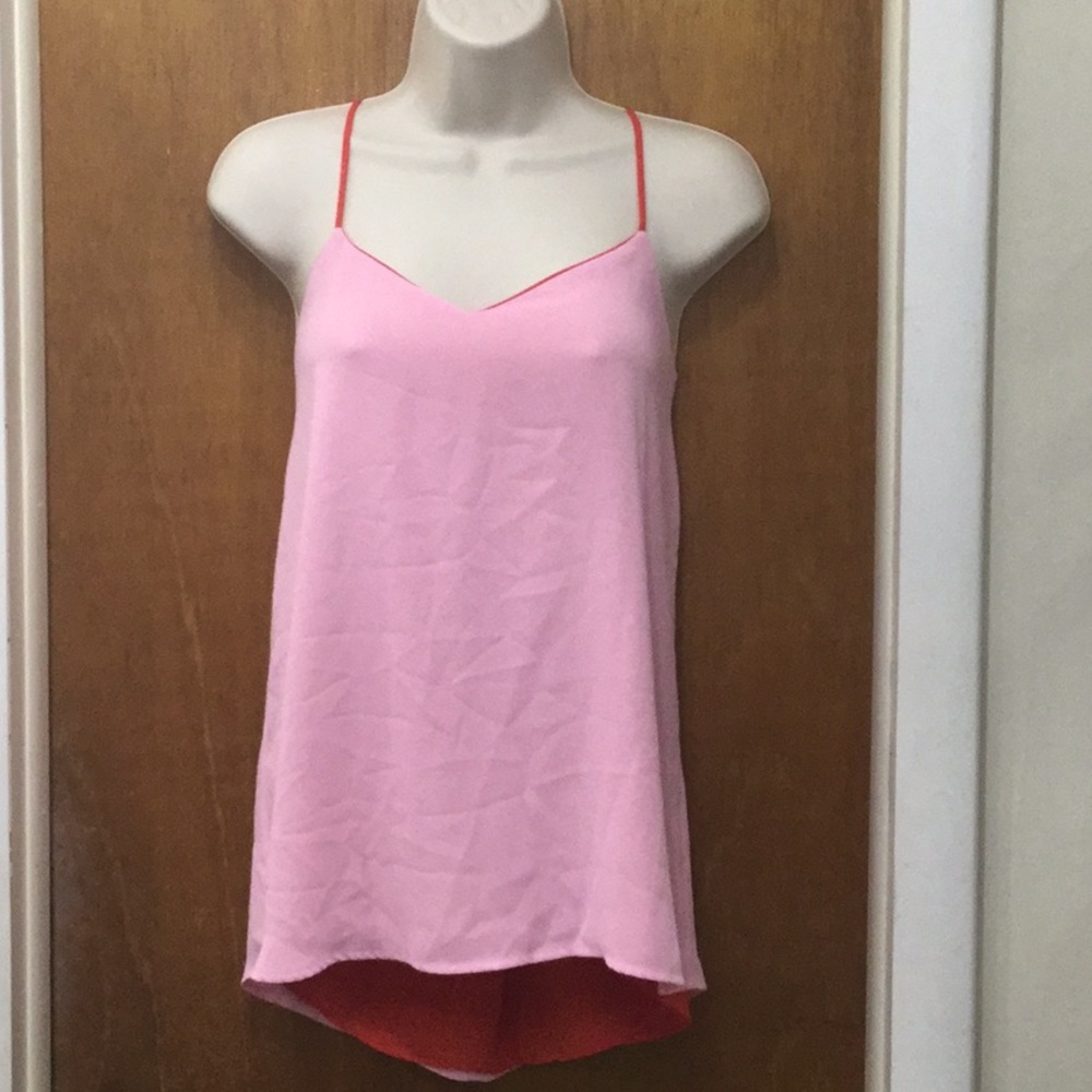 Reversible, pink/orange, chiffon top.